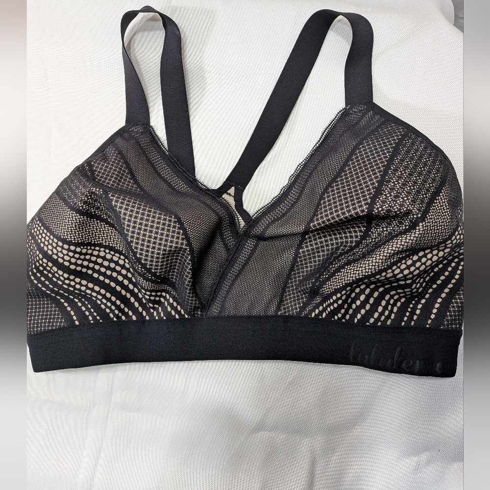 Black Mesh Bralette with Patterned Overlay